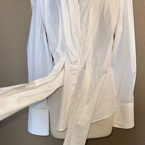 Lafayette 148 New York White Draped Tie-Front Button Down - Picture 5 of 12
